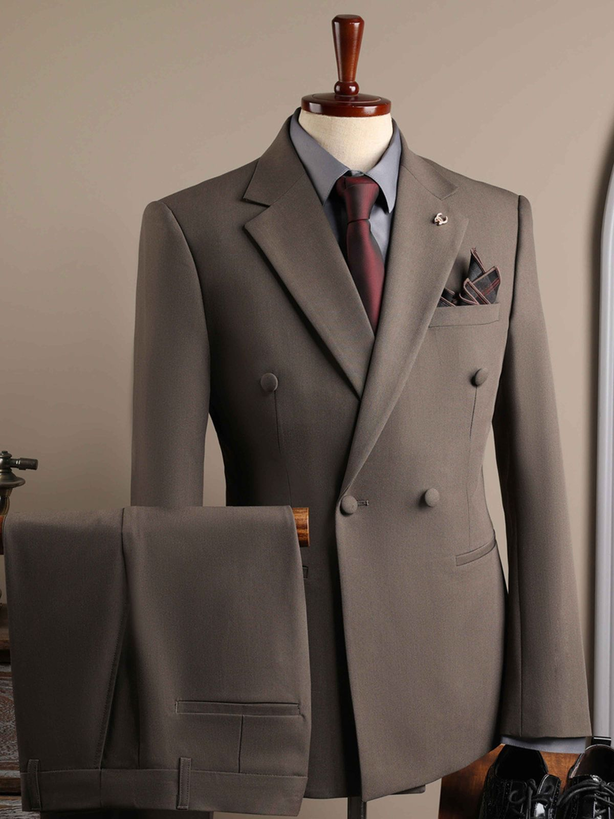 Classic Taupe Double-Breasted Suit